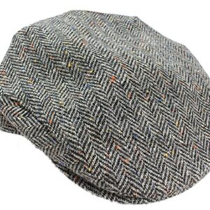 Mucros Weavers Men’s Irish Flat Cap Wool Grey Herringbone Made in Ireland XL