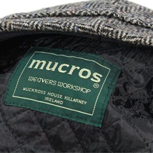 Mucros Weavers Men’s Irish Flat Cap Wool Grey Herringbone Made in Ireland XL