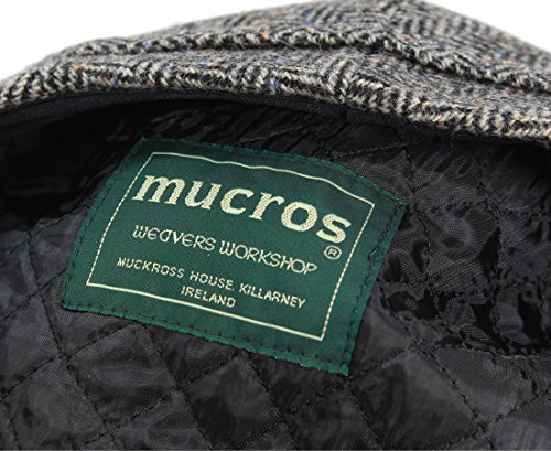 Mucros Weavers Men’s Irish Flat Cap Wool Grey Herringbone Made in Ireland XL