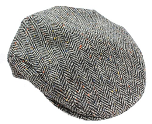 Mucros Weavers Men’s Irish Flat Cap Wool Grey Herringbone Made in Ireland Medium