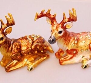 Deer Trinket Box Metal Deer Fawn Jeweled Enamel Trinket Box Christmas Decor Deer Gift (Crystals)