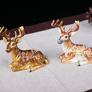 Deer Trinket Box Metal Deer Fawn Jeweled Enamel Trinket Box Christmas Decor Deer Gift (Crystals)