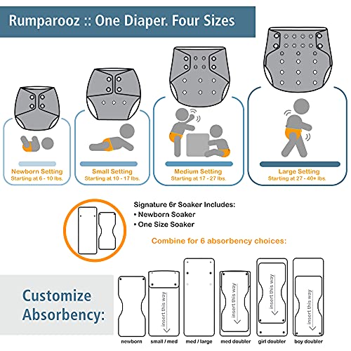 Kanga Care Rumparooz Cloth Diaper Reusable One Size Pocket Diaper with Patented Inner Double Gusset Adjustable 4 Sizes in 1 Diaper + 2 pcs Microfiber Insert Soaker (6-40+ lbs) - Clyde