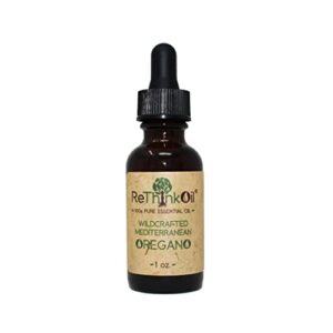 rethinkoil - organic wild mediterranean oregano essential oil - 1 fl. oz food grade - 100% pure wild mediterranean organic oregano oil - undiluted liquid oregano oil for diffuser - dilute for oral, internal and topical use - vegan - soy free - carvacrol 8