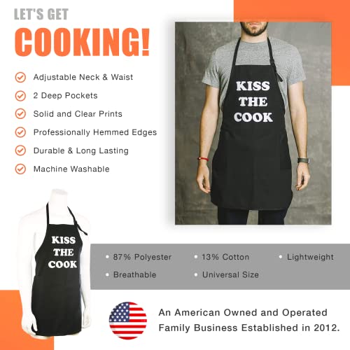 Funny Guy Mugs Kiss The Cook Adjustable Apron with Pockets - Funny Apron for Men & Women - Perfect for Kitchen BBQ Grilling Barbecue Cooking Baking