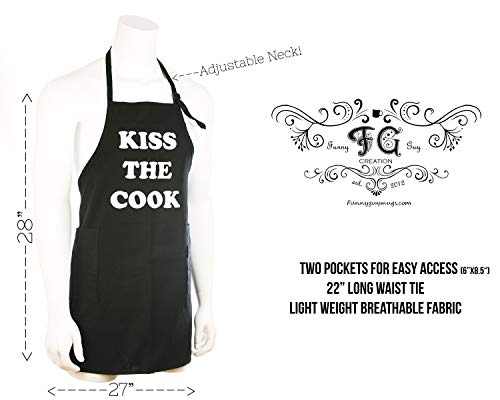 Funny Guy Mugs Kiss The Cook Adjustable Apron with Pockets - Funny Apron for Men & Women - Perfect for Kitchen BBQ Grilling Barbecue Cooking Baking