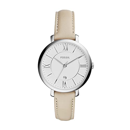 Fossil Women's Jacqueline Quartz Stainless Steel and Leather Three-Hand Date Watch, Color: Silver, White (Model: ES3793)