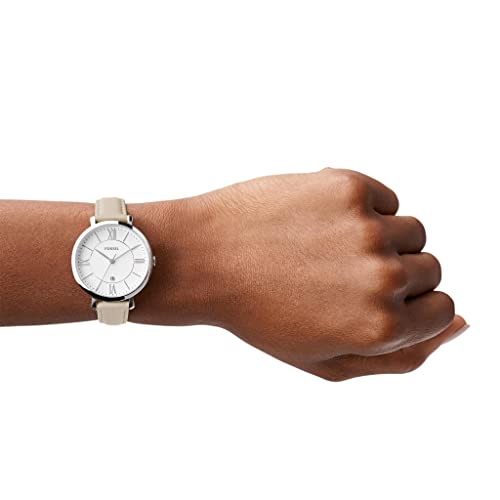 Fossil Women's Jacqueline Quartz Stainless Steel and Leather Three-Hand Date Watch, Color: Silver, White (Model: ES3793)