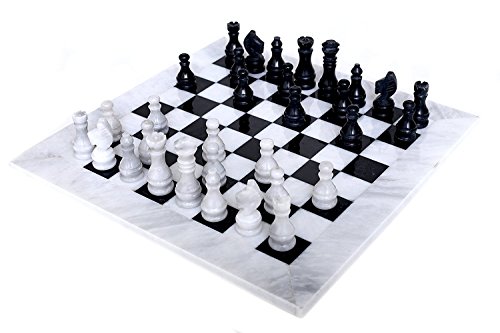 RADICALn 15 Inches Large Handmade White and Black Weighted Marble Full Chess Game Set Staunton and Ambassador Style Marble Tournament Chess Sets for Adults