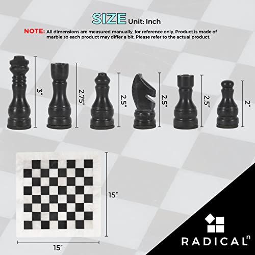 RADICALn 15 Inches Large Handmade White and Black Weighted Marble Full Chess Game Set Staunton and Ambassador Style Marble Tournament Chess Sets for Adults