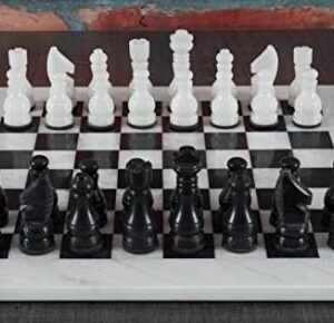 RADICALn 15 Inches Large Handmade White and Black Weighted Marble Full Chess Game Set Staunton and Ambassador Style Marble Tournament Chess Sets for Adults