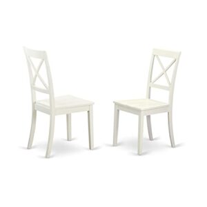 east west furniture boston dining room cross back solid wood seat chairs, set of 2, linen white