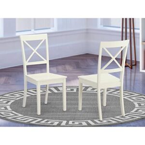 East West Furniture Boston Dining Room Cross Back Solid Wood Seat Chairs, Set of 2, Linen White