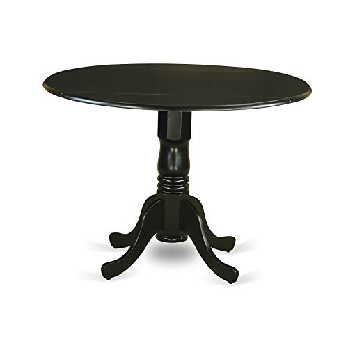 East West Furniture Dublin 5 Piece Room Set Includes a Round Dining Table with Dropleaf and 4 Wood Seat Chairs, 42x42 Inch, Black