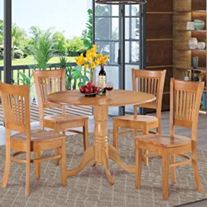 East West Furniture Dublin 5 Piece Modern Set Includes a Round Wooden Table with Dropleaf and 4 Dining Room Chairs, 42x42 Inch, Oak