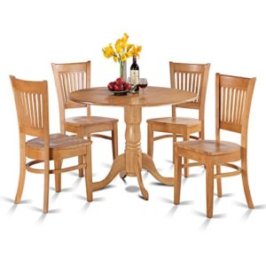 East West Furniture Dublin 5 Piece Modern Set Includes a Round Wooden Table with Dropleaf and 4 Dining Room Chairs, 42x42 Inch, Oak