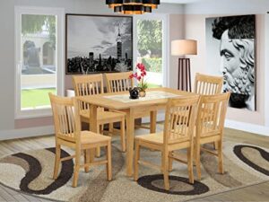 east west furniture nofk7-oak-w 7 piece dining room table set consist of a rectangle kitchen table with butterfly leaf and 6 dining chairs, 32x54 inch, oak