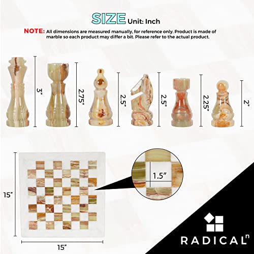 RADICALn 15 Inches Large Handmade White and Green Onyx Weighted Full Chess Game Set Staunton and Ambassador Gift Style Marble Tournament Chess Sets for Adults, 2 players