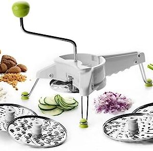 Ibili 5-in-1 Mouli Rotary Cheese Grater, Slicer, Made in Spain, Includes 5 Stainless Steel Interchangeable Variated Discs, Dishwasher Safe