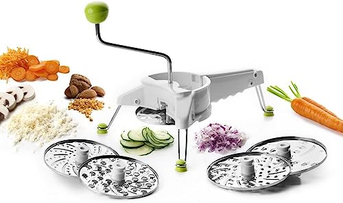 Ibili 5-in-1 Mouli Rotary Cheese Grater, Slicer, Made in Spain, Includes 5 Stainless Steel Interchangeable Variated Discs, Dishwasher Safe