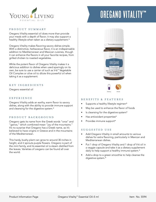 Vitality Oregano Essential Oil 5 ml by Young Living - Immune Support , Digestive-Cleansing , Antioxidants , Overall Wellness , Healthy Immune System , Cooking Essential , Fresh Herbal Note