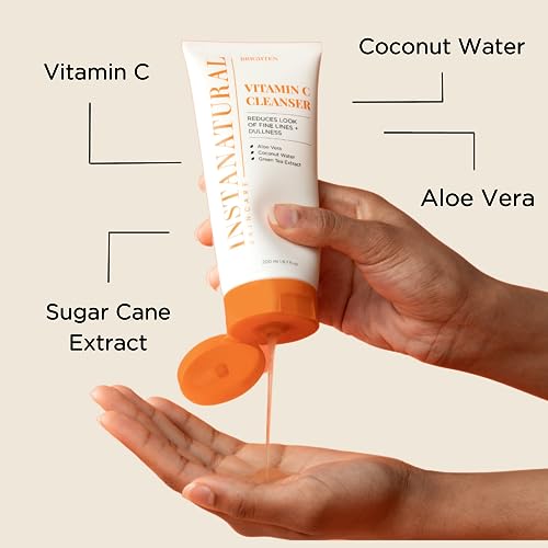 InstaNatural Vitamin C Cleanser Face Wash, Brightens and Reduces Signs of Aging, Fine Lines and Uneven Texture, with Coconut Water and Aloe Vera, 6.7 FL Oz
