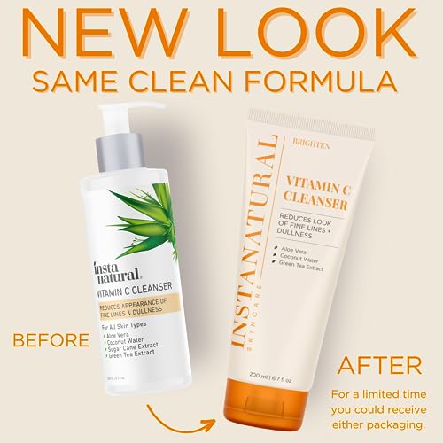 InstaNatural Vitamin C Cleanser Face Wash, Brightens and Reduces Signs of Aging, Fine Lines and Uneven Texture, with Coconut Water and Aloe Vera, 6.7 FL Oz