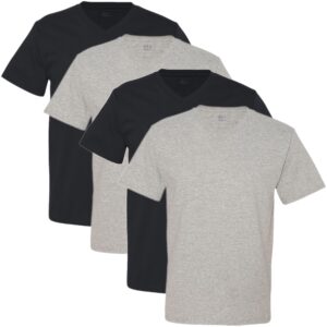 fruit of the loom men's 4 pack v-neck t-shirt, black/gray, x-large