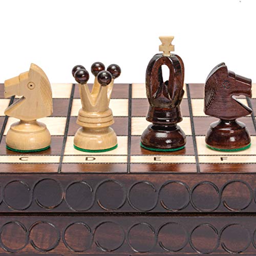 Husaria European International Chess Wooden Game Set, King's Classic - 18-Inch Large Size Chess Set - Folding Board with Felt Bottom Chessmen