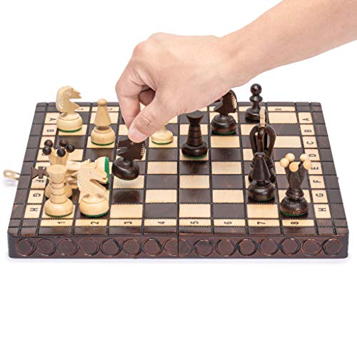 Husaria European International Chess Wooden Game Set, King's Classic - 18-Inch Large Size Chess Set - Folding Board with Felt Bottom Chessmen