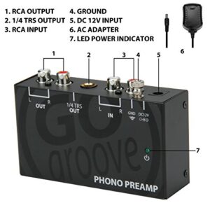 GOgroove Mini Phono Turntable Preamp Preamplifier with 12 Volt DC Adapter, RCA Input for Vinyl Record Player - Compatible with Audio Technica, Crosley, Jensen, Pioneer, 1byone and More Turntables