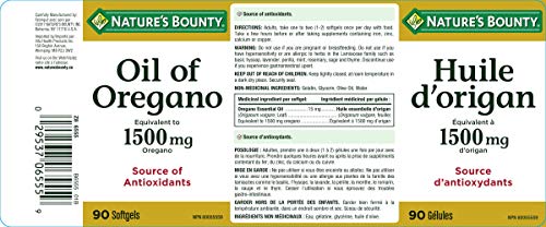 Nature's Bounty Oil of Oregano 1500 mg 90 Liquid Softgels (Packaging May Vary)