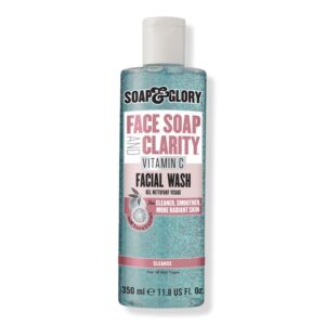 soap & glory face soap & clarity vitamin c face wash - 3-in-1 exfoliating face wash for all skin types - makeup remover with vitamin c & exfoliating beads to unclog pores (350ml)