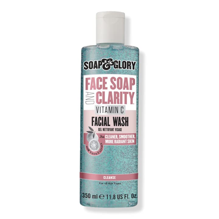 Soap & Glory Face Soap & Clarity Vitamin C Face Wash - 3-in-1 Exfoliating Face Wash for All Skin Types - Makeup Remover with Vitamin C & Exfoliating Beads to Unclog Pores (350ml)