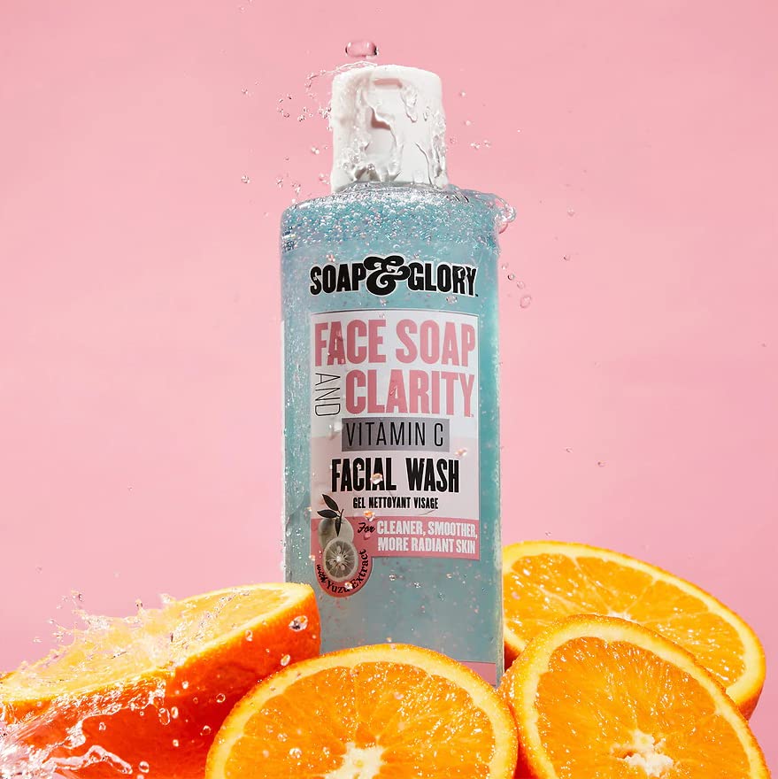 Soap & Glory Face Soap & Clarity Vitamin C Face Wash - 3-in-1 Exfoliating Face Wash for All Skin Types - Makeup Remover with Vitamin C & Exfoliating Beads to Unclog Pores (350ml)