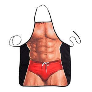 haksen cooking kitchen aprons for women men chef, funny apron, red swim trunks man