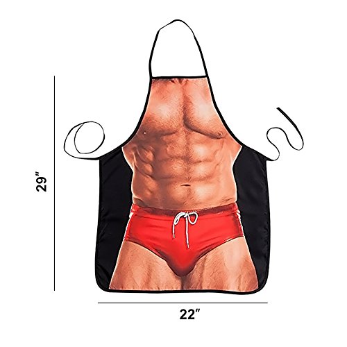 HAKSEN Cooking Kitchen Aprons for Women Men Chef, Funny Apron, Red Swim Trunks Man