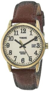 timex men's tw2p75800 easy reader 38mm brown/gold-tone/cream leather strap watch