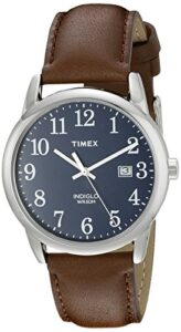 timex men's tw2p75900 easy reader 38mm brown/silver-tone/blue leather strap watch