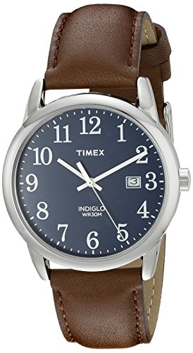 Timex Men's TW2P75900 Easy Reader 38mm Brown/Silver-Tone/Blue Leather Strap Watch