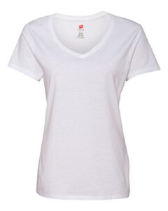 hanes womens 4.5 oz., 100% ringspun cotton nano-t v-neck t-shirt (s04v)- white,large