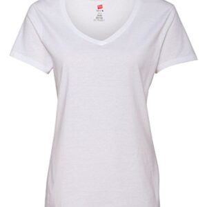 Hanes Womens 4.5 Oz., 100% Ringspun Cotton Nano-T V-Neck T-Shirt (S04V)- White,Large