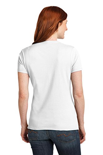 Hanes Womens 4.5 Oz., 100% Ringspun Cotton Nano-T V-Neck T-Shirt (S04V)- White,Large