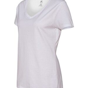 Hanes Womens 4.5 Oz., 100% Ringspun Cotton Nano-T V-Neck T-Shirt (S04V)- White,Large