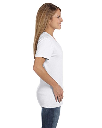 Hanes Womens 4.5 Oz., 100% Ringspun Cotton Nano-T V-Neck T-Shirt (S04V)- White,Large