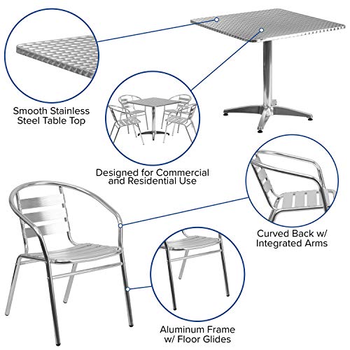 Flash Furniture 31.5'' Square Aluminum Indoor-Outdoor Table Set with 4 Slat Back Chairs