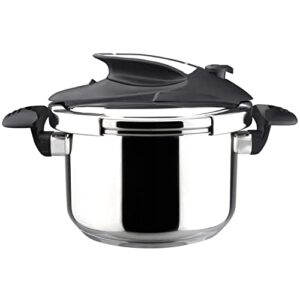 magefesa® nova 4.2 quart stove-top super fast pressure cooker, easy and smooth locking mechanism, polished 18/10 stainles steel, suitable induction, 5 security systems, 11.6 psi working pressure