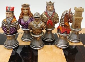 medieval times crusades red & green busts set of chess men pieces hand painted