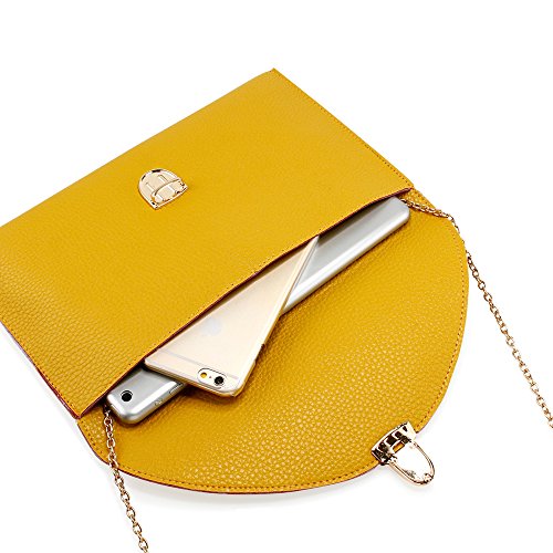 Clutch Purses for Women, PU Leather Clutch Purse, Gold coated Strap Women Wallets, Envelope Designer Wallets for Women, Crossbody Women's Wristlet Handbags, Travel Small Clutch Wallet Wristlet, Yellow