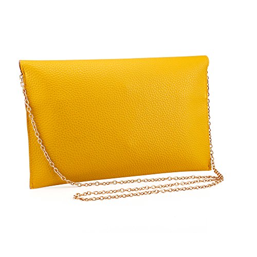 Clutch Purses for Women, PU Leather Clutch Purse, Gold coated Strap Women Wallets, Envelope Designer Wallets for Women, Crossbody Women's Wristlet Handbags, Travel Small Clutch Wallet Wristlet, Yellow